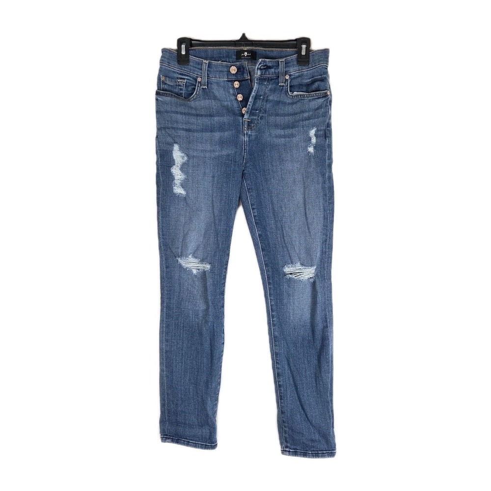 7 For‎ All Mankind Jeans 26 Josefina Button Fly Skinny Boyfriend Distressed